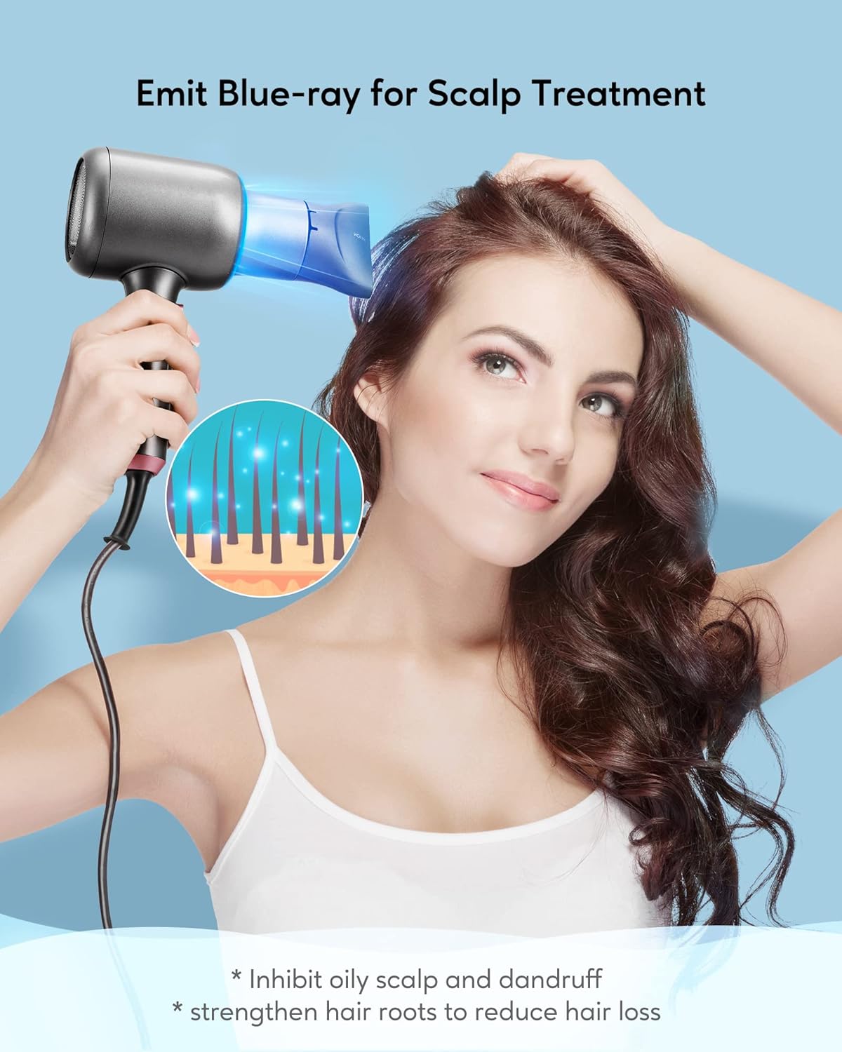 Secador de pelo iónico con difusor para cabello rizado