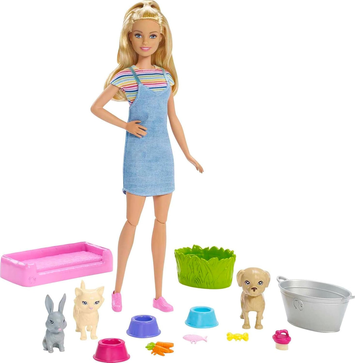 Barbie Play 'n Wash Pets Set con 3 Animales y Accesorios