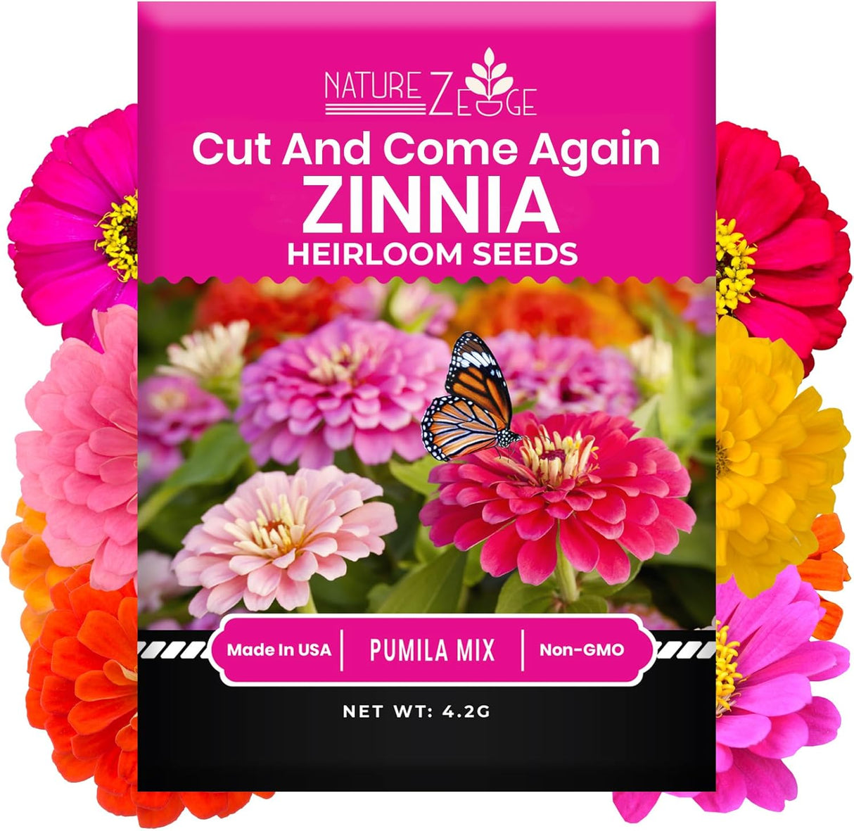 Semillas de Zinnia NatureZ, Pumila Mix, 4.2 g, al aire libre