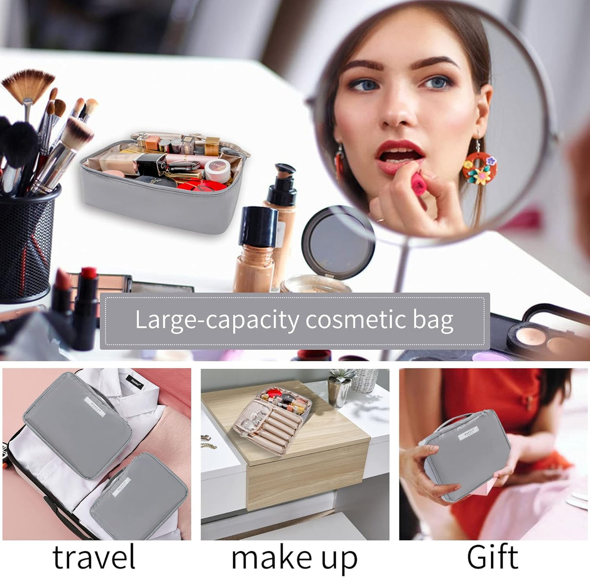 porta cosmeticos para viajes color gris