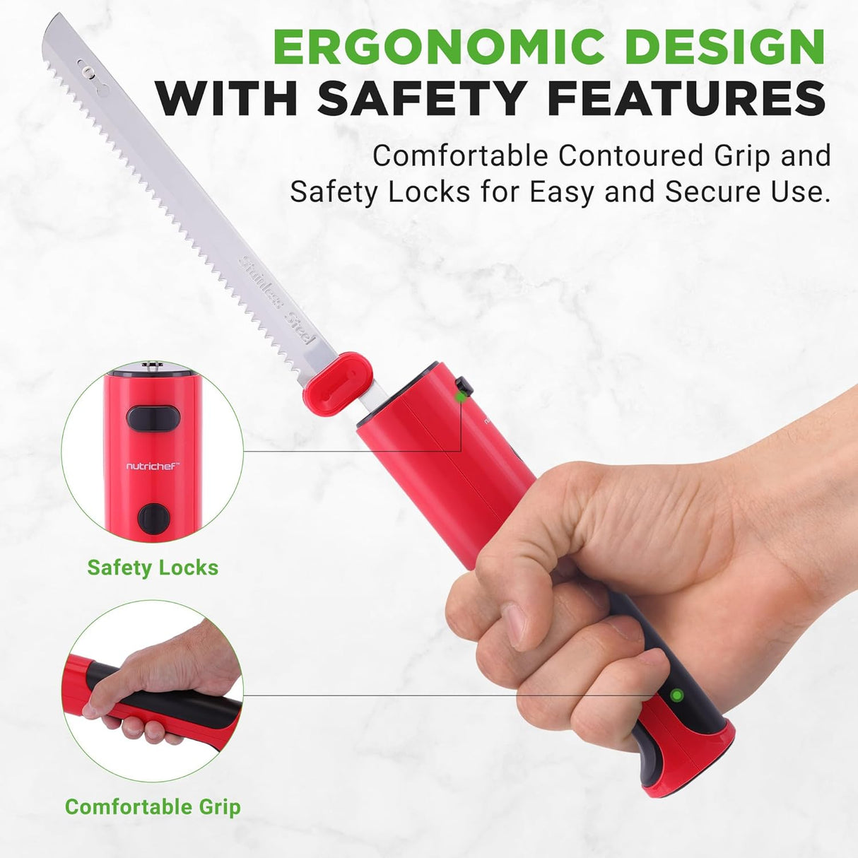 Cuchillo eléctrico NutriChef con cuchillas de acero, inalámbrico