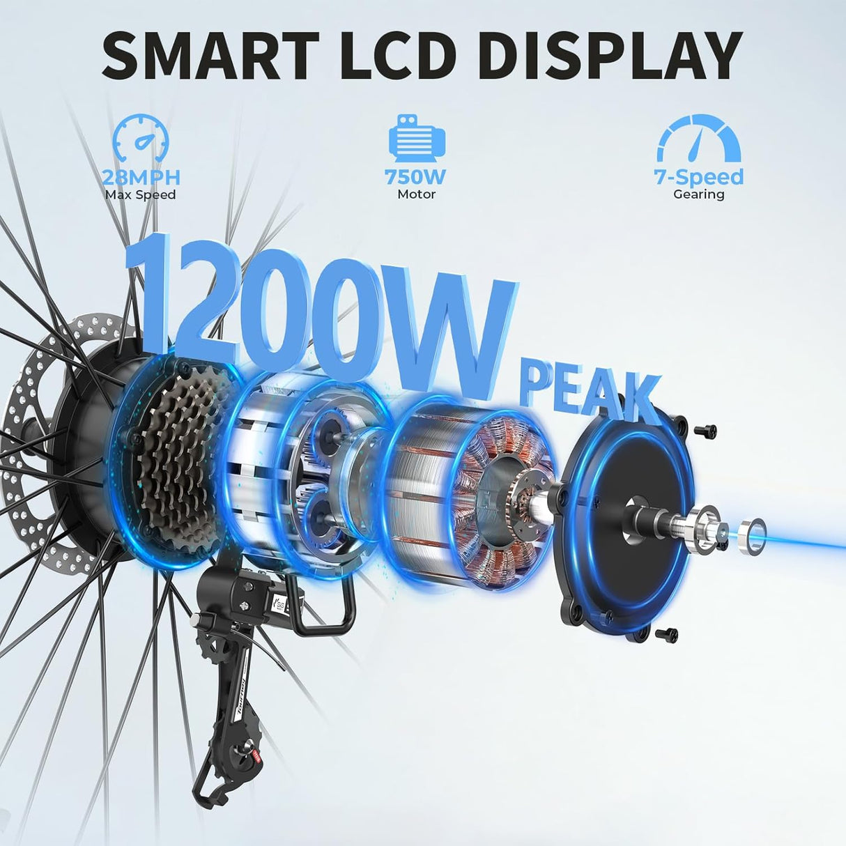 Bicicleta eléctrica Jasion Roamer 1200W, 60 millas, 7 velocidades