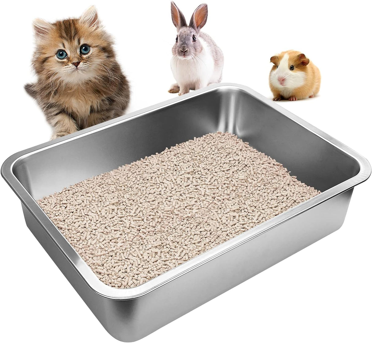 Caja de arena para gatos de acero inoxidable GCVOPTON