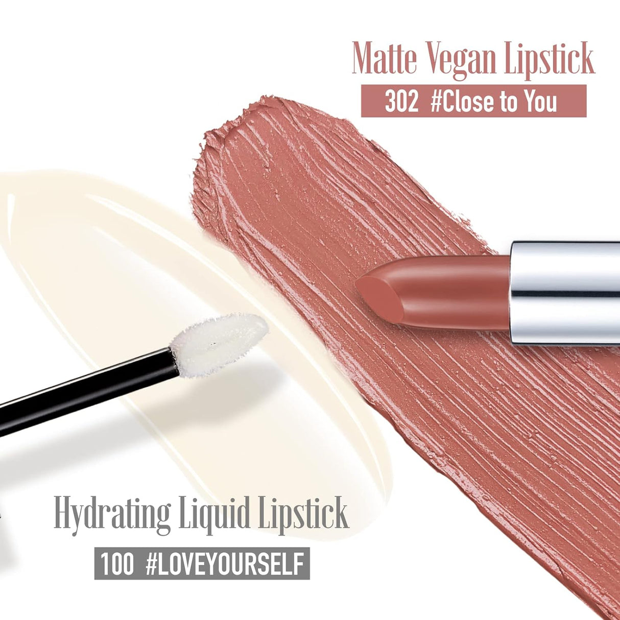 Set de Labial Mate Vegano Crema Satinada y Brillo Labial