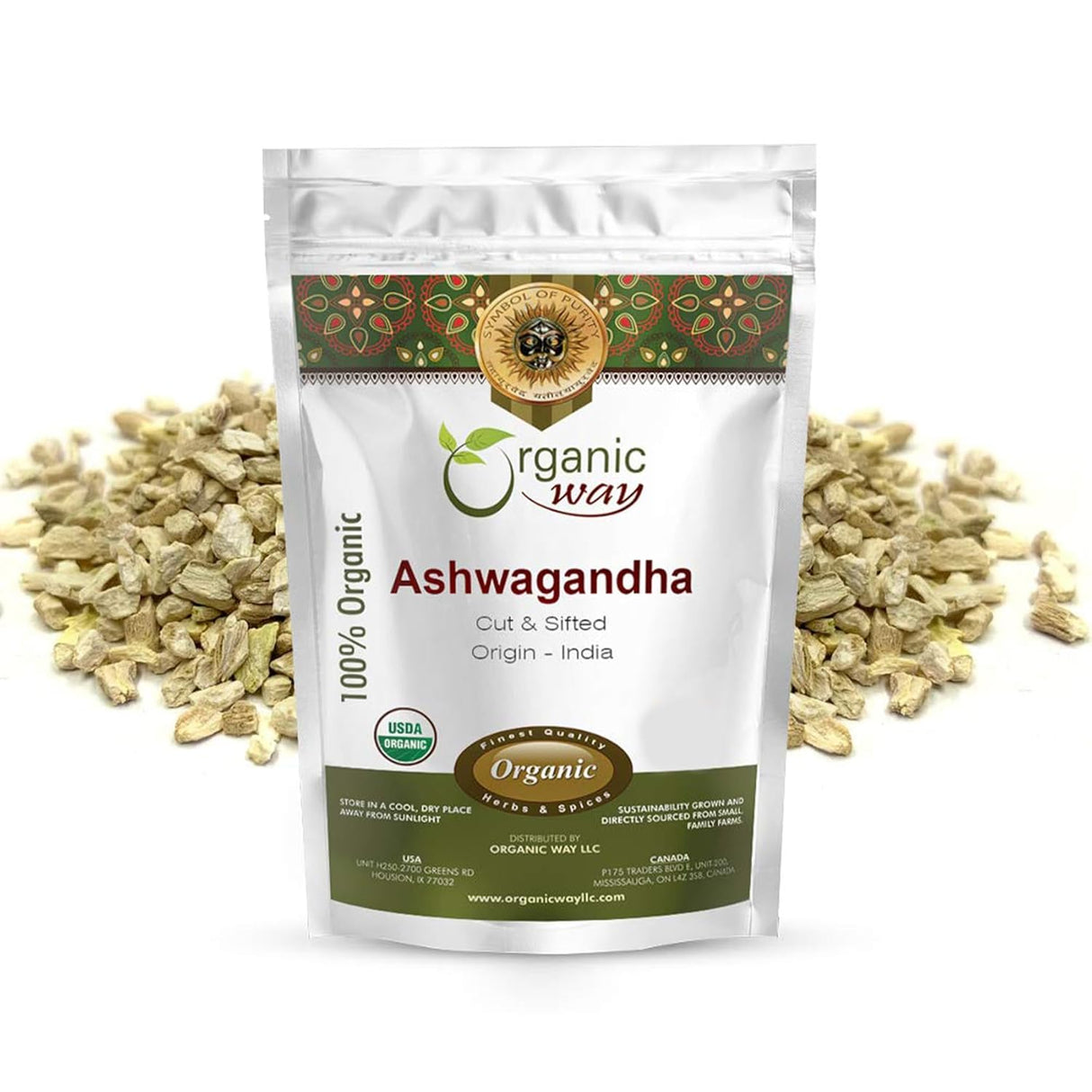 Raíz de Ashwagandha Orgánica - Organic Way | 1/2 LBS, Vegan