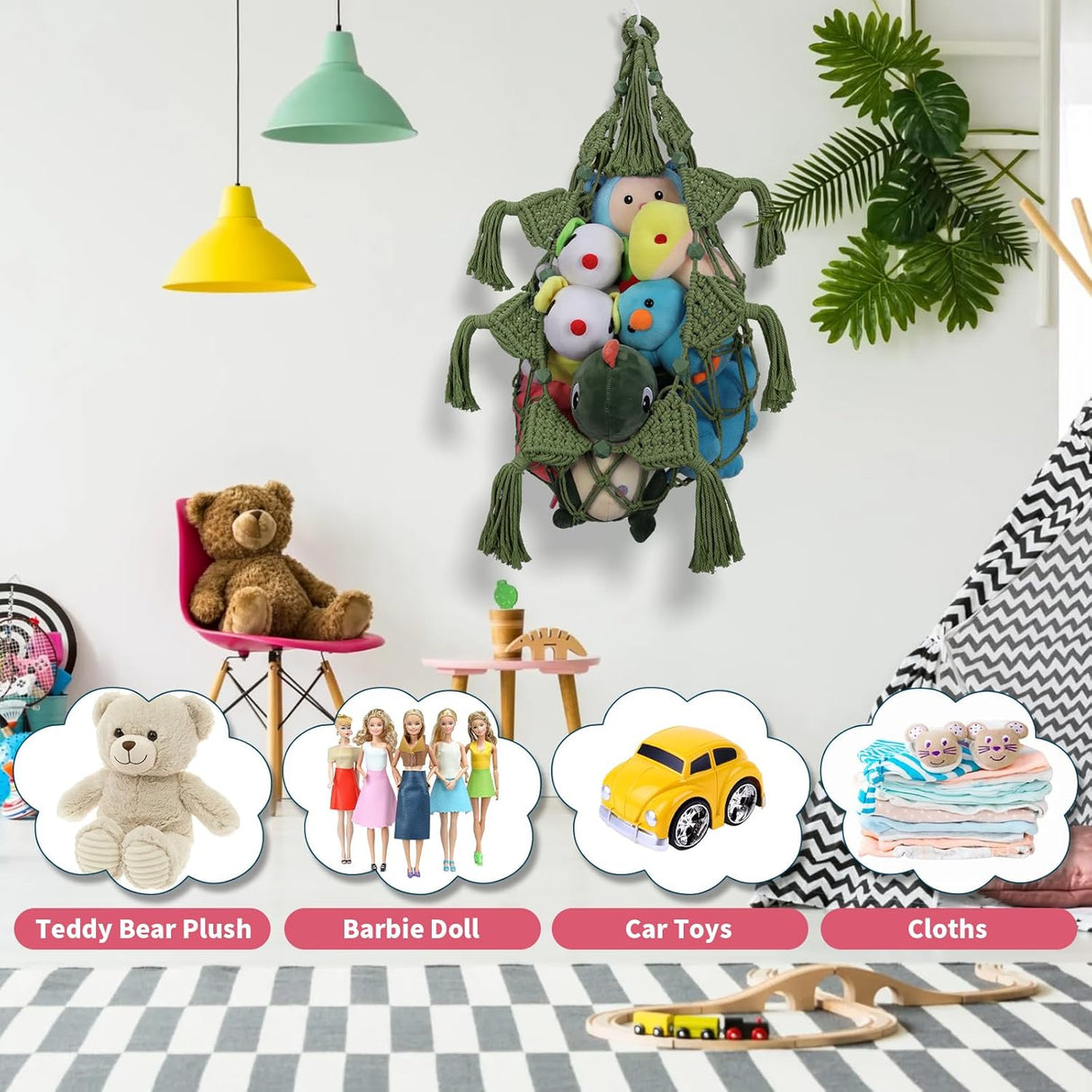Hamaca de Almacenamiento de Peluches, Organizador Macramé Jumbo