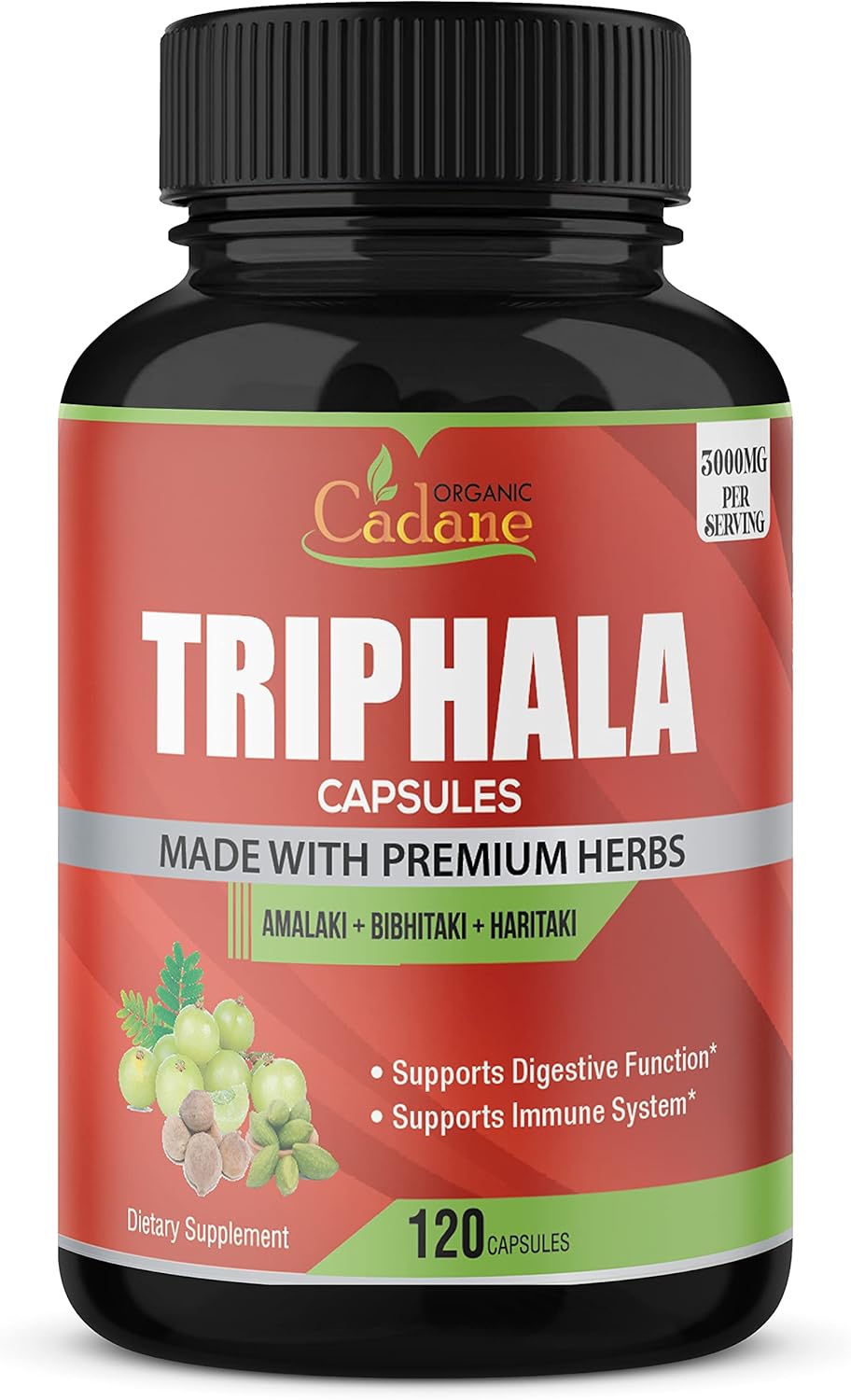 Suplemento orgánico Triphala 3 polvos de frutas 3000 mg 120u
