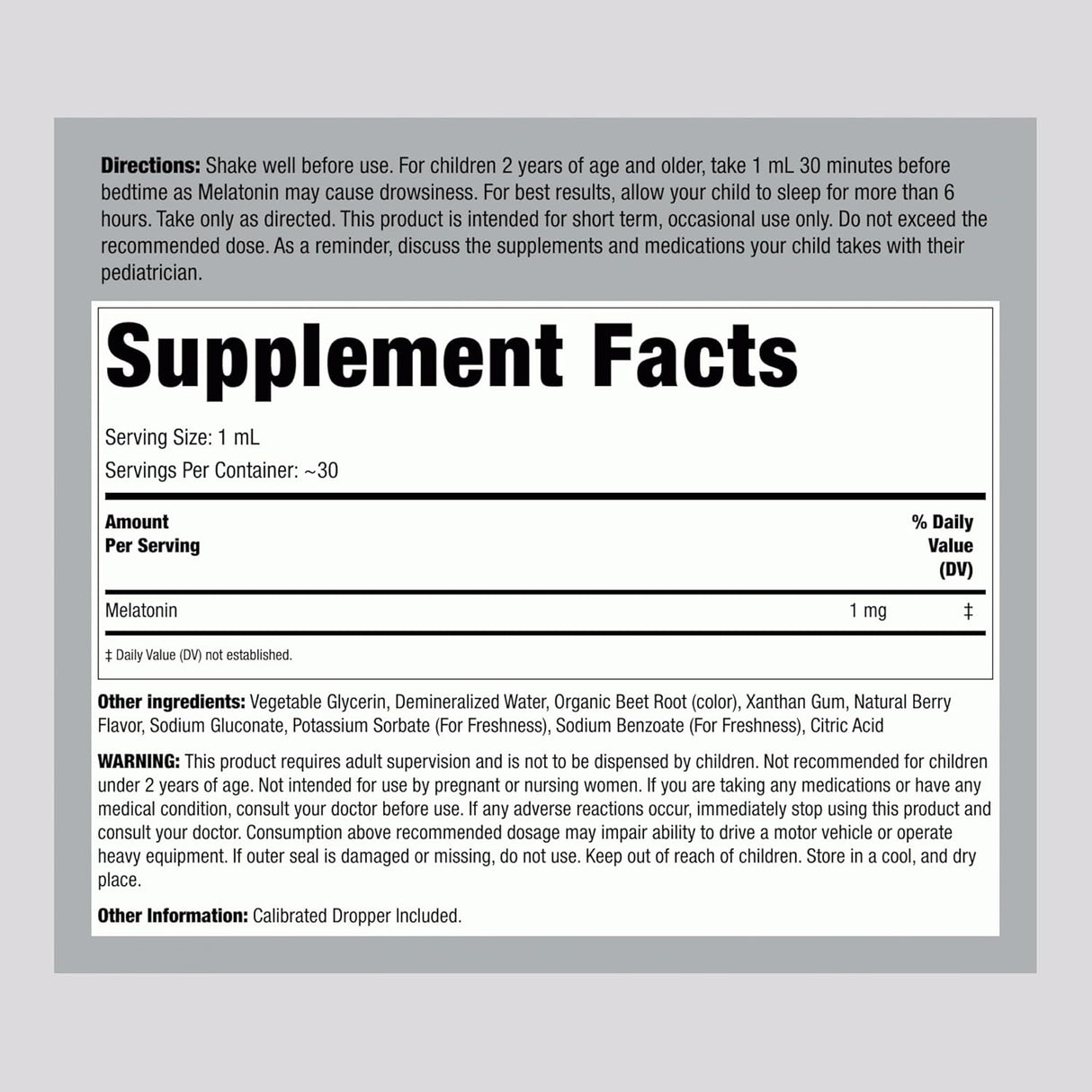 Melatonina Líquida para Niños Piping Rock 1mg, 3 Botellas