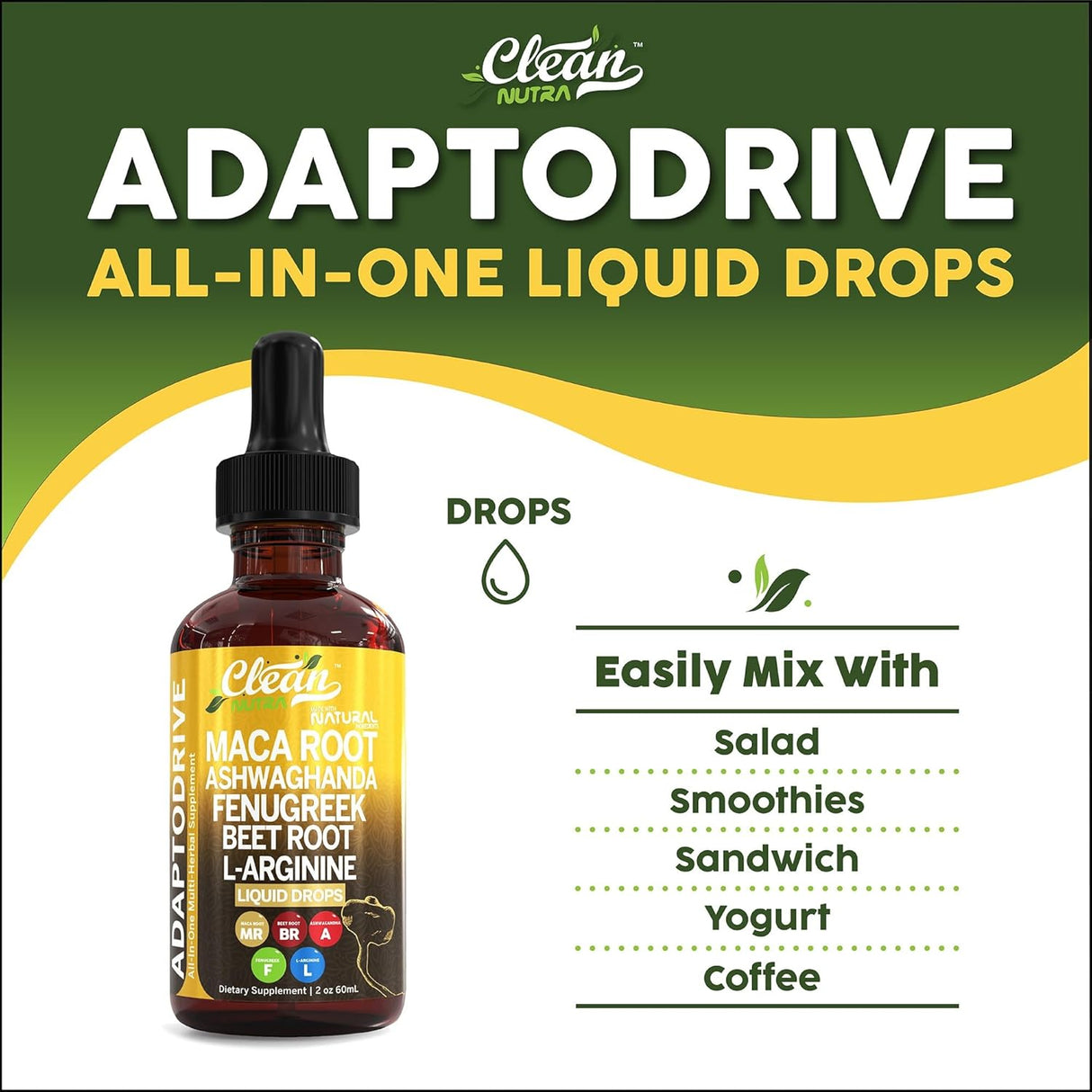 Gotas de Maca con Ashwagandha - Adapto Drive de Clean Nutra