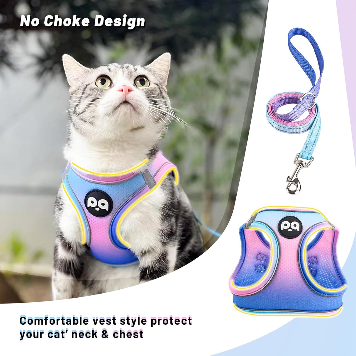 Arnés y Correa Ajustables para Gatos, con Tiras Reflectantes