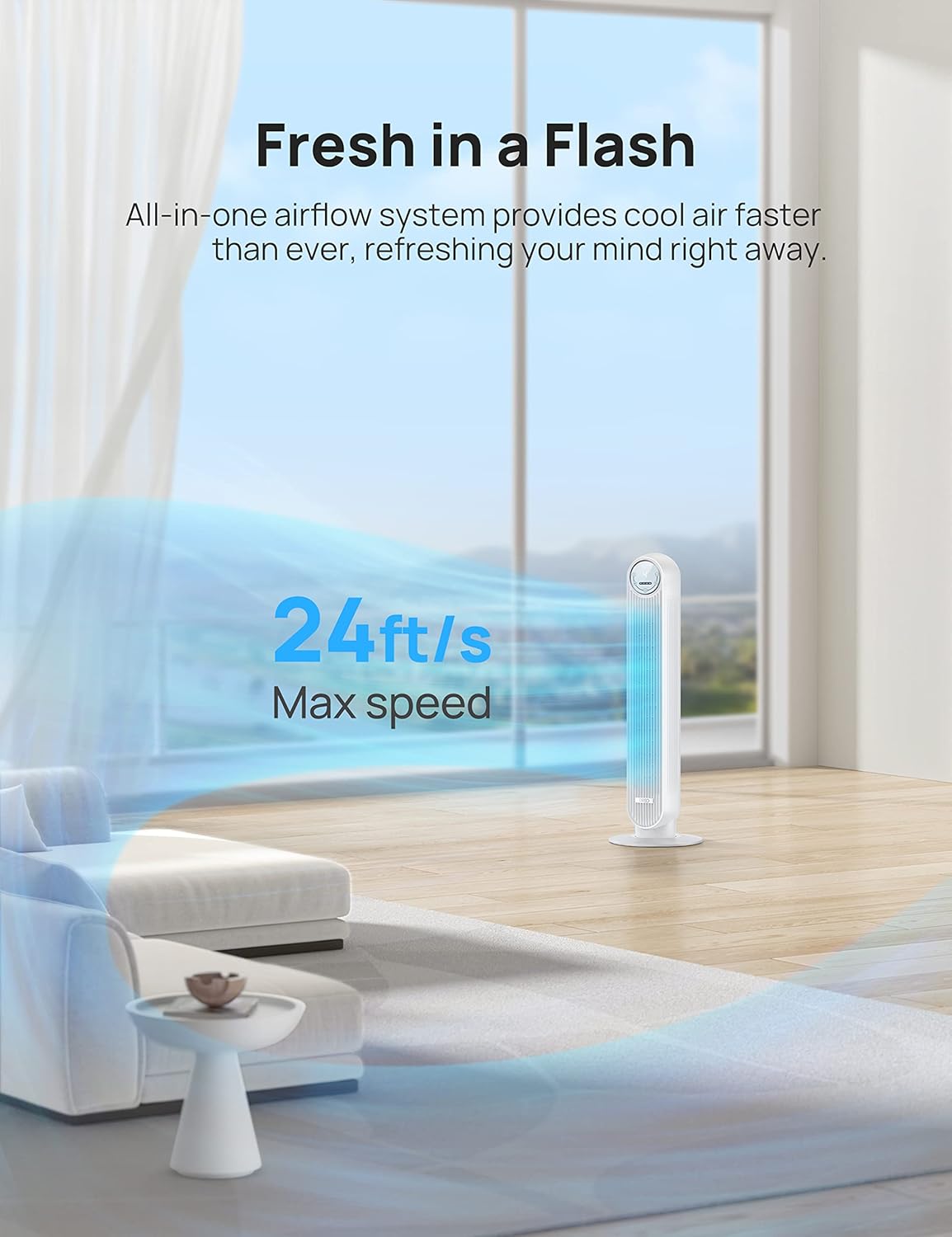 Ventilador Dreo 25ft/s, Oscilante, 4 Modos, Silencioso, Bladeless