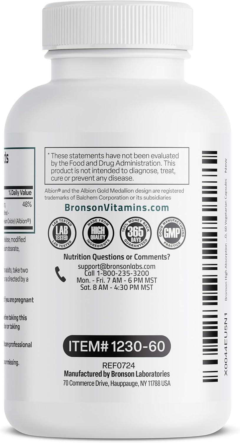 Bronson Magnesio Glicinato 200mg, Alta Absorción, 60 Cápsulas