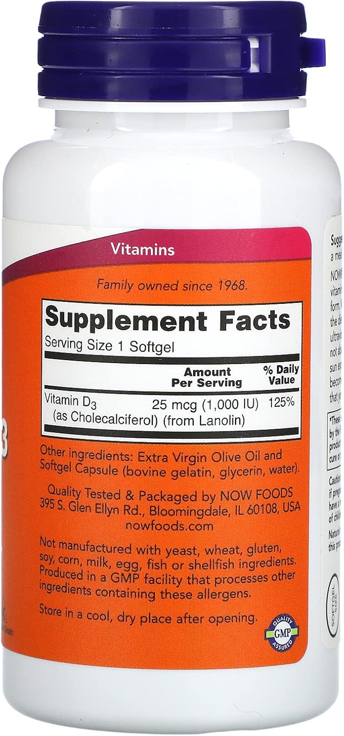 Now Foods Vitamina D3 1000 IU 180 cápsulas 2 pack