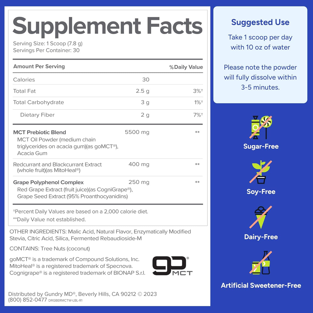 Gundry MD Polvo MCT Wellness, Energía y Salud Cerebral