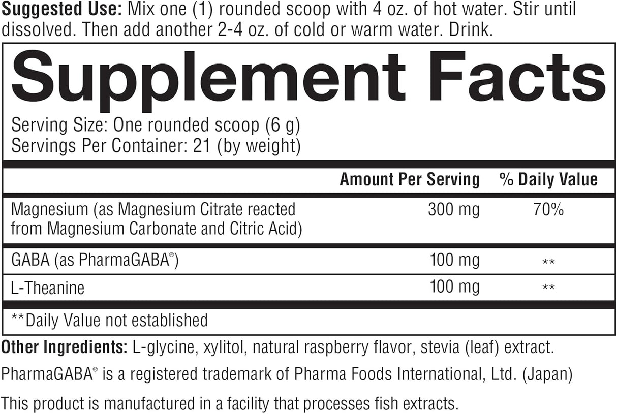 Suplemento Magnesio en polvo 300 mg, con GABA y L-teanina