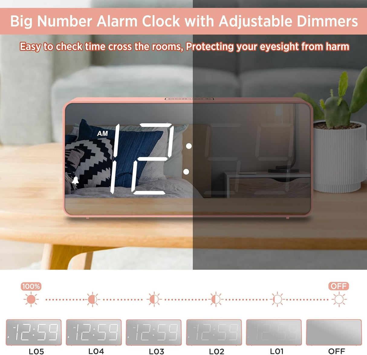 Reloj Digital Despertador con Respaldo de Batería y Números Grandes