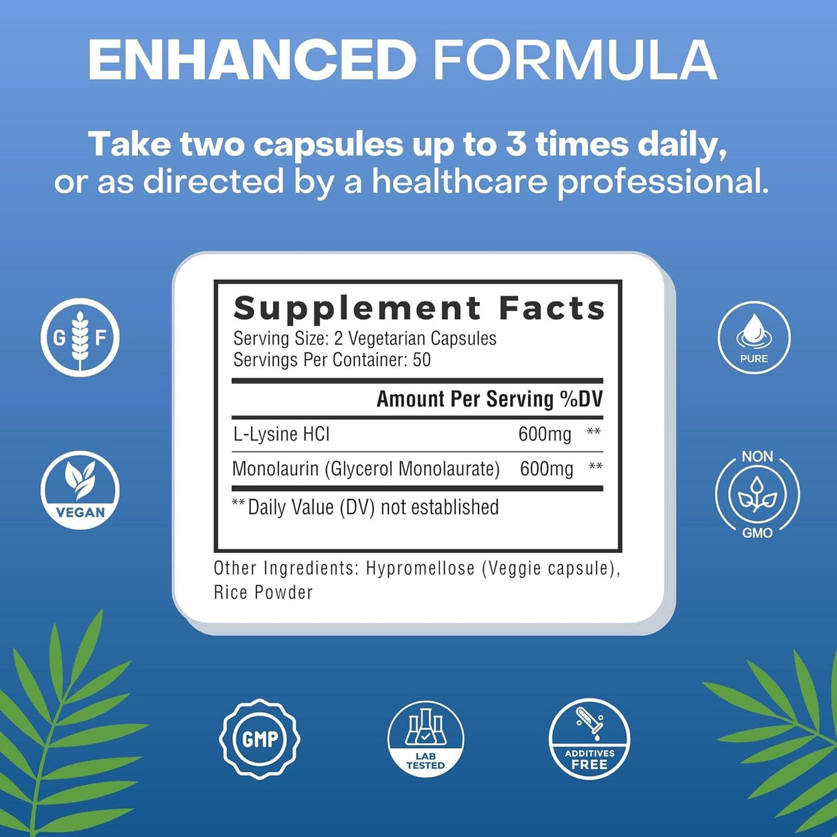 L-Lisina y Monolaurina 600mg 100 Cápsulas 1:1 Ratio