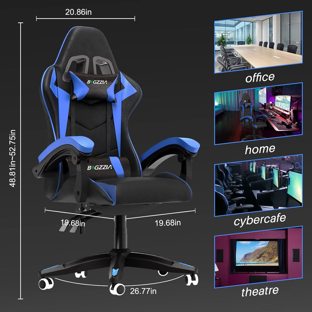 Silla Gamer de piel sintética, Azul con Negro Bigzzia