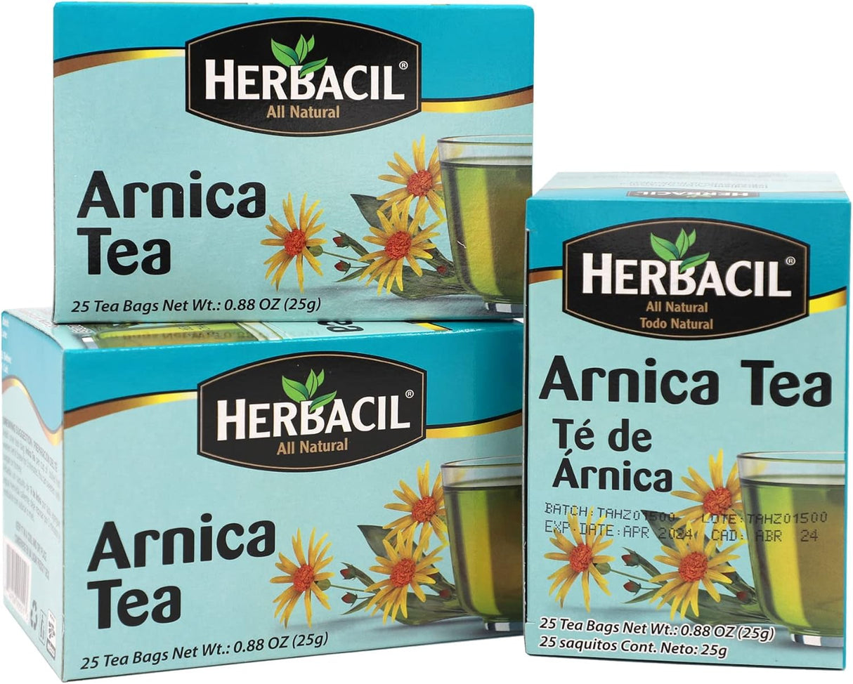 Té de Arnica Herbacil, Sin Cafeína, 3 Paquetes, 75 Bolsitas