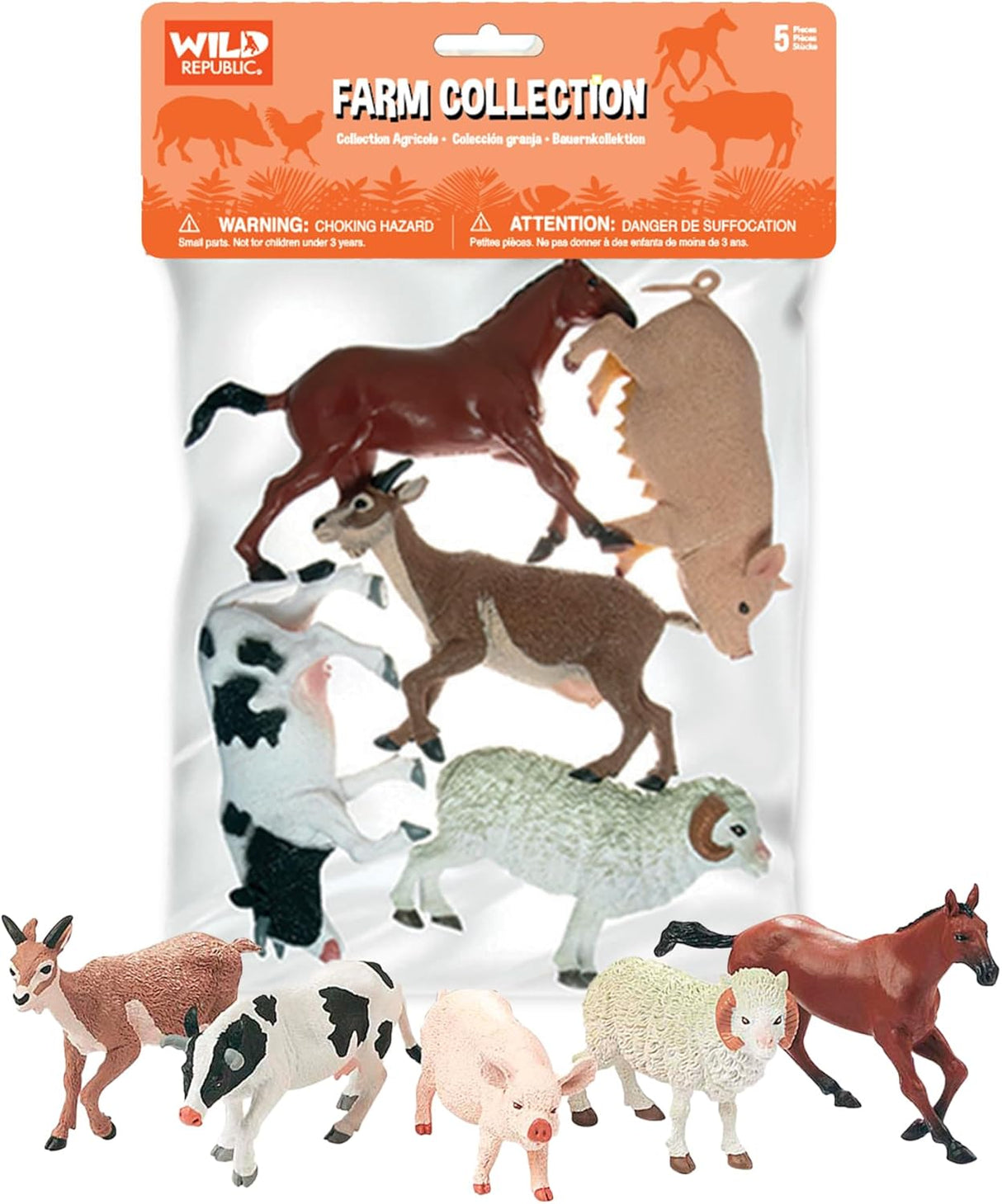 Colección de 5 Animales de Granja, Wild Republic, Multicolor