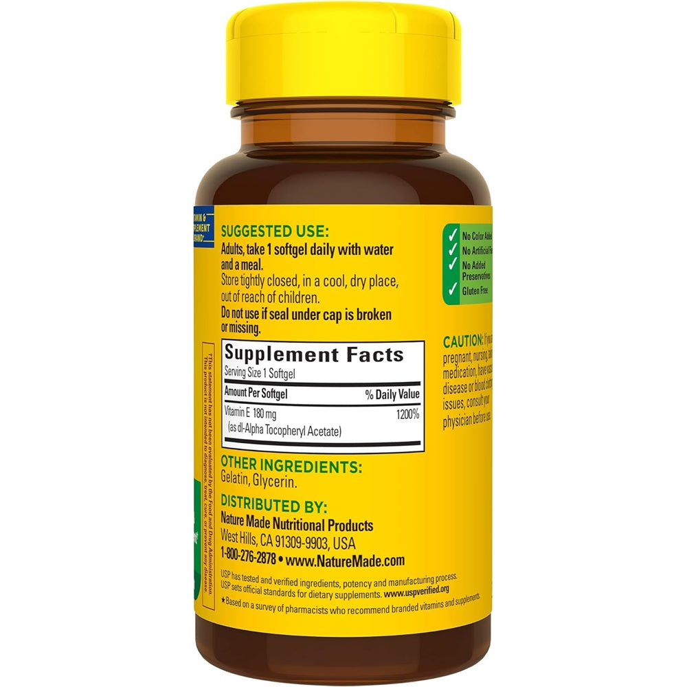 Suplemento Vitamina E 180 mg (400 UI) dl-alfa 100 cápsulas