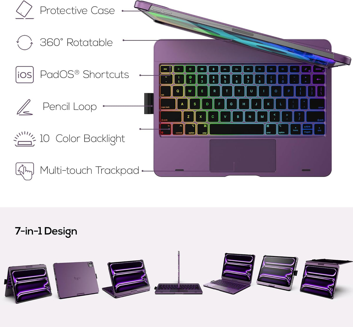 Funda Teclado Touch para iPad Pro 11, 360° Rotatable, M4