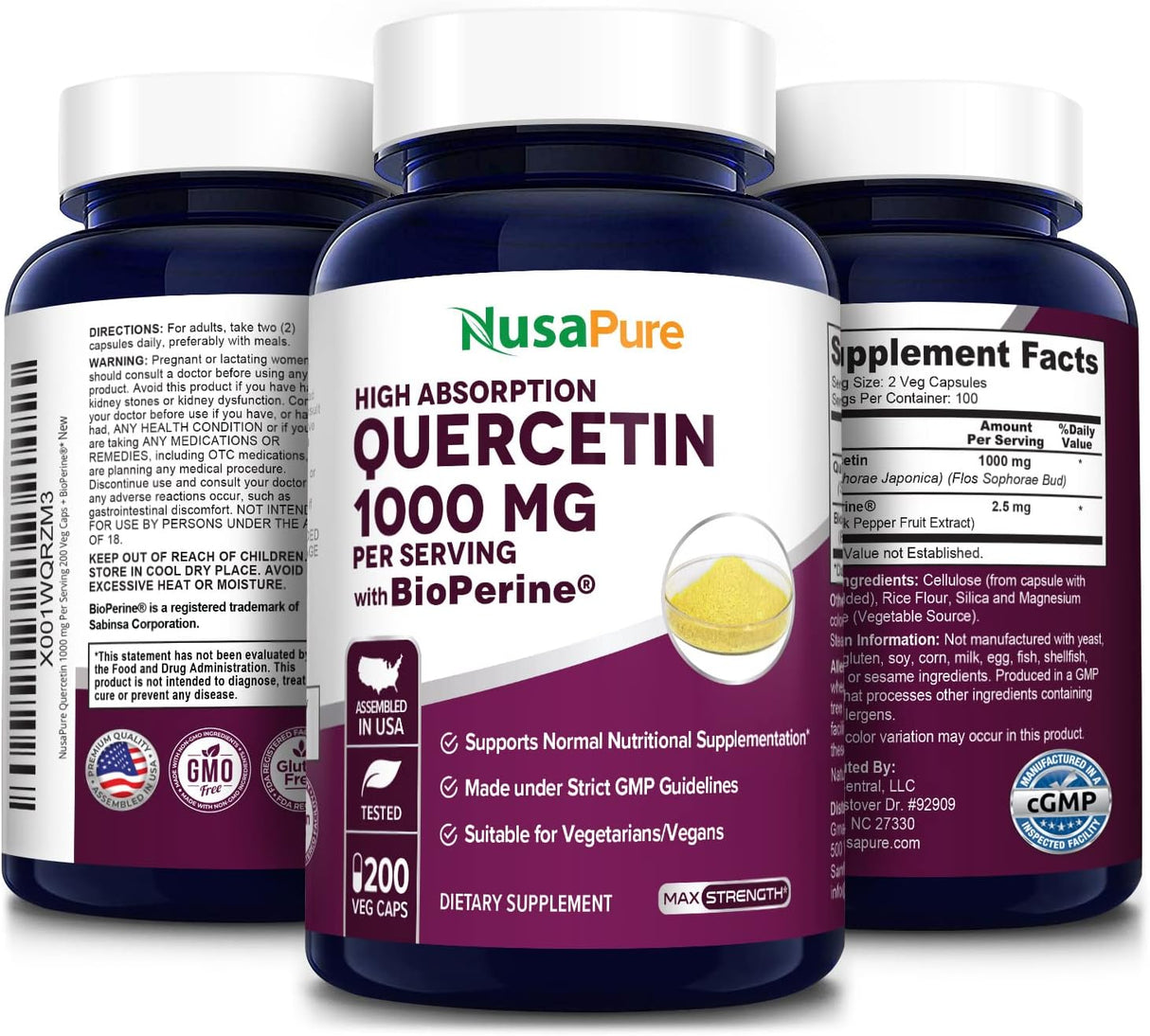 Suplemento NusaPure Quercetina 1000mg 200 cápsulas vegetal