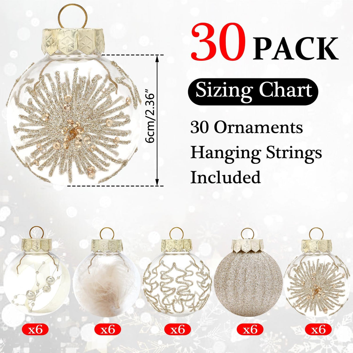 Adornos Navideños, Marca Desconocida, 30ct, 60mm, Shatterproof