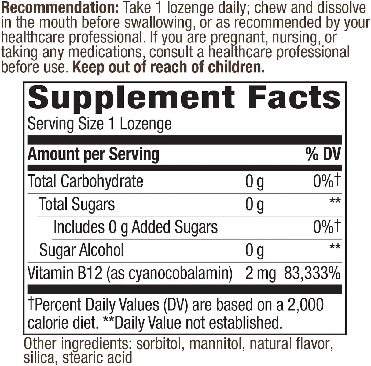 Natures forma de vitamina B-12 – 2000 mcg – 100 lozenges