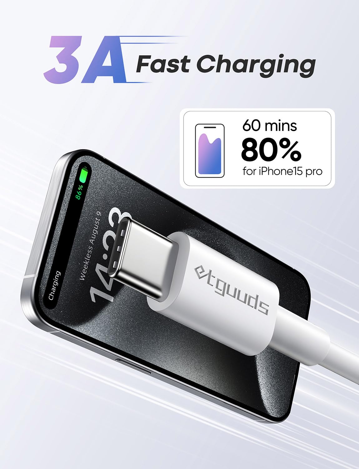 Cable CarPlay etguuds 3ft USB C para iPhone 16/15 - 2 Pack