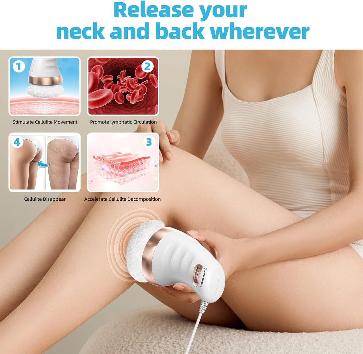 Masajeador Celulitis Eléctrico, 6 Almohadillas Lavables, Modelo X