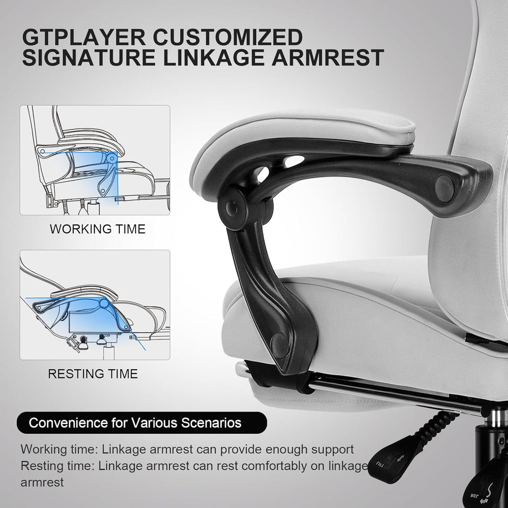 Silla Gamer con reposapiés y ajustable GT804F-WTGY GTPLAYER