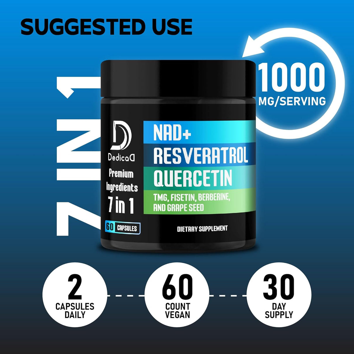 Suplemento NAD+ 1000mg - Energía, Reparación, 60 Cápsulas