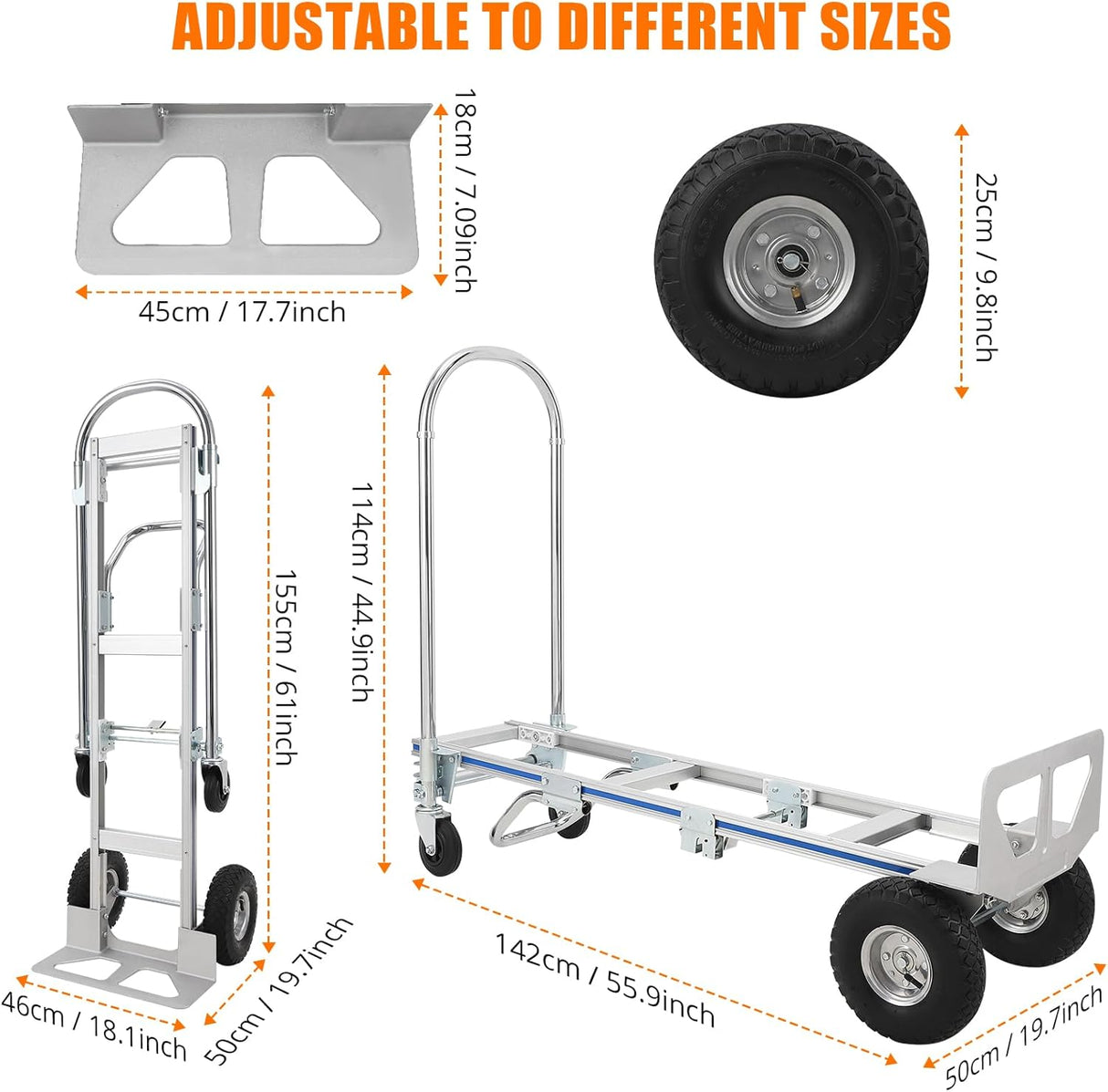 Carretilla Plegable de Aluminio, Carga 770lbs, Modelo 2-en-1