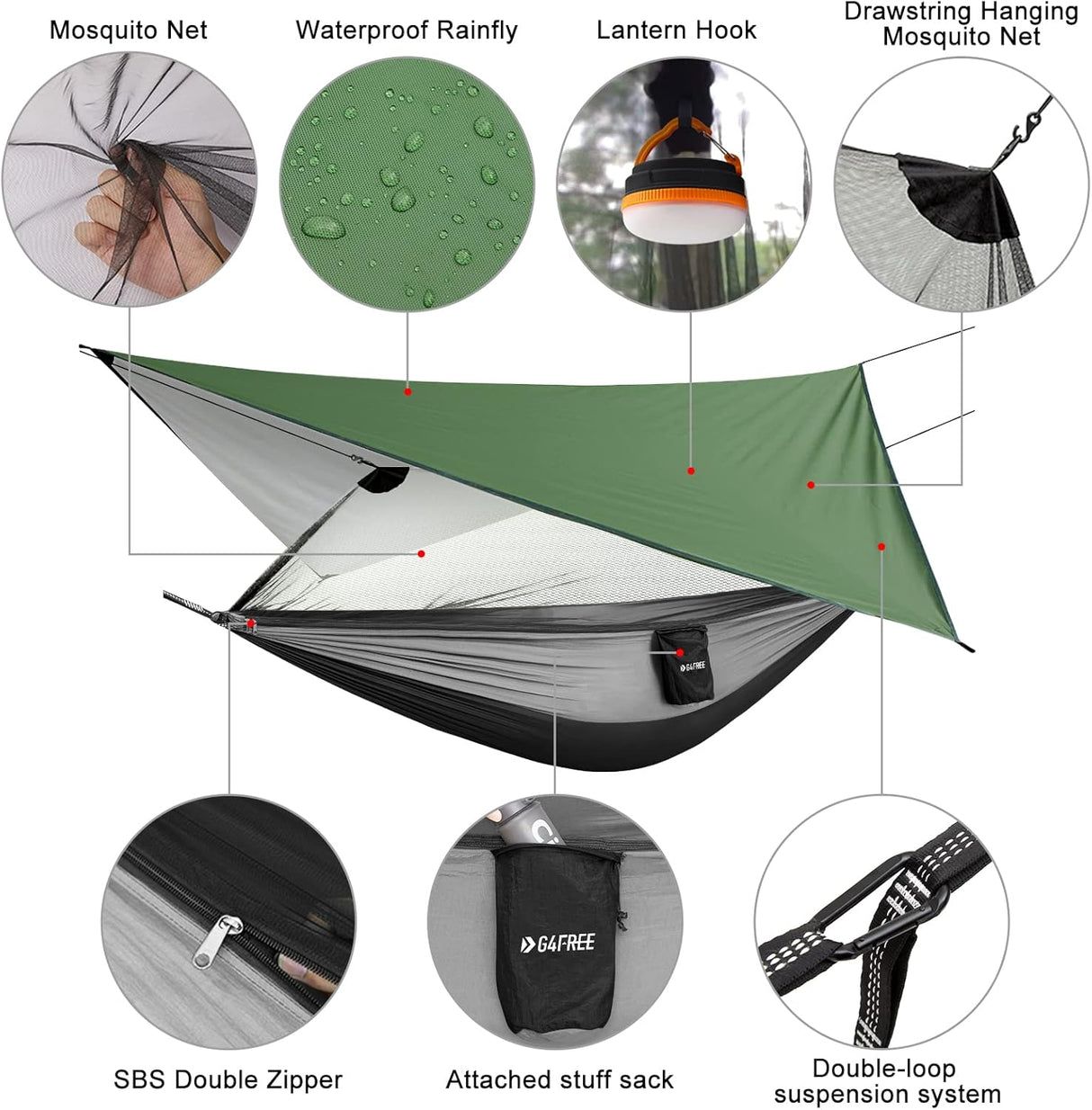 Hamaca G4Free con Red y Tarp, 2 Personas, Ligera, Camping