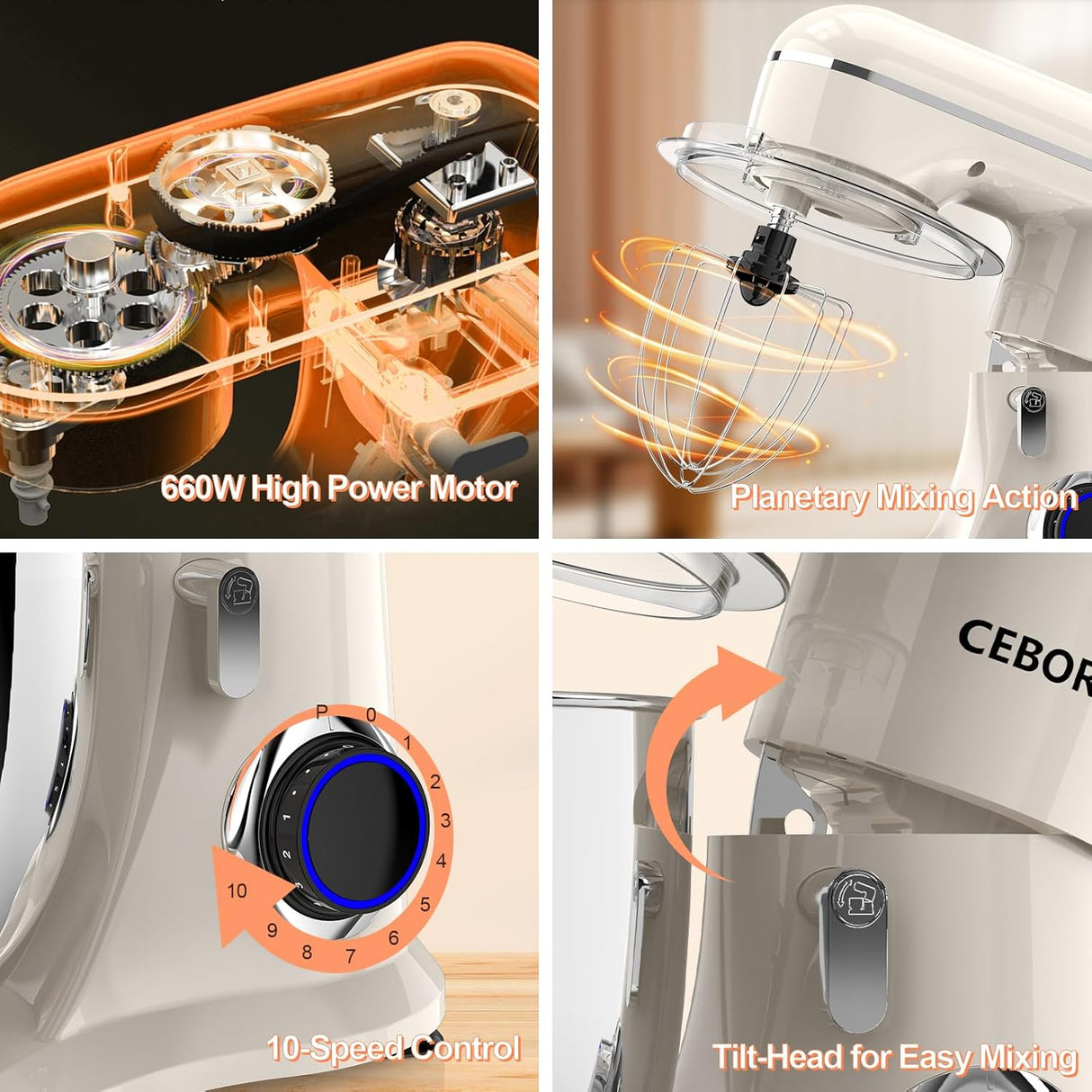 Batidora Eléctrica 3 en 1 6.5QT 660W, 10 Velocidades, Modelo X