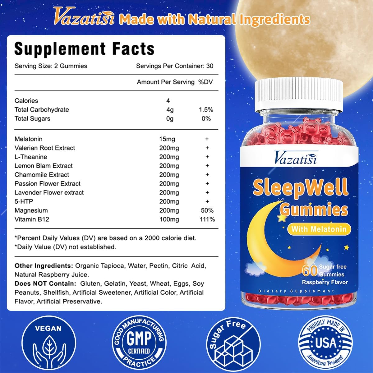 Gomitas para dormir para adultos y niños 15 mg con magnesio