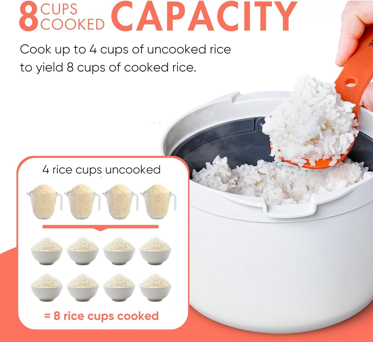 Cocedor de arroz y pasta, marca X, diseño sin desorden, 8 tazas