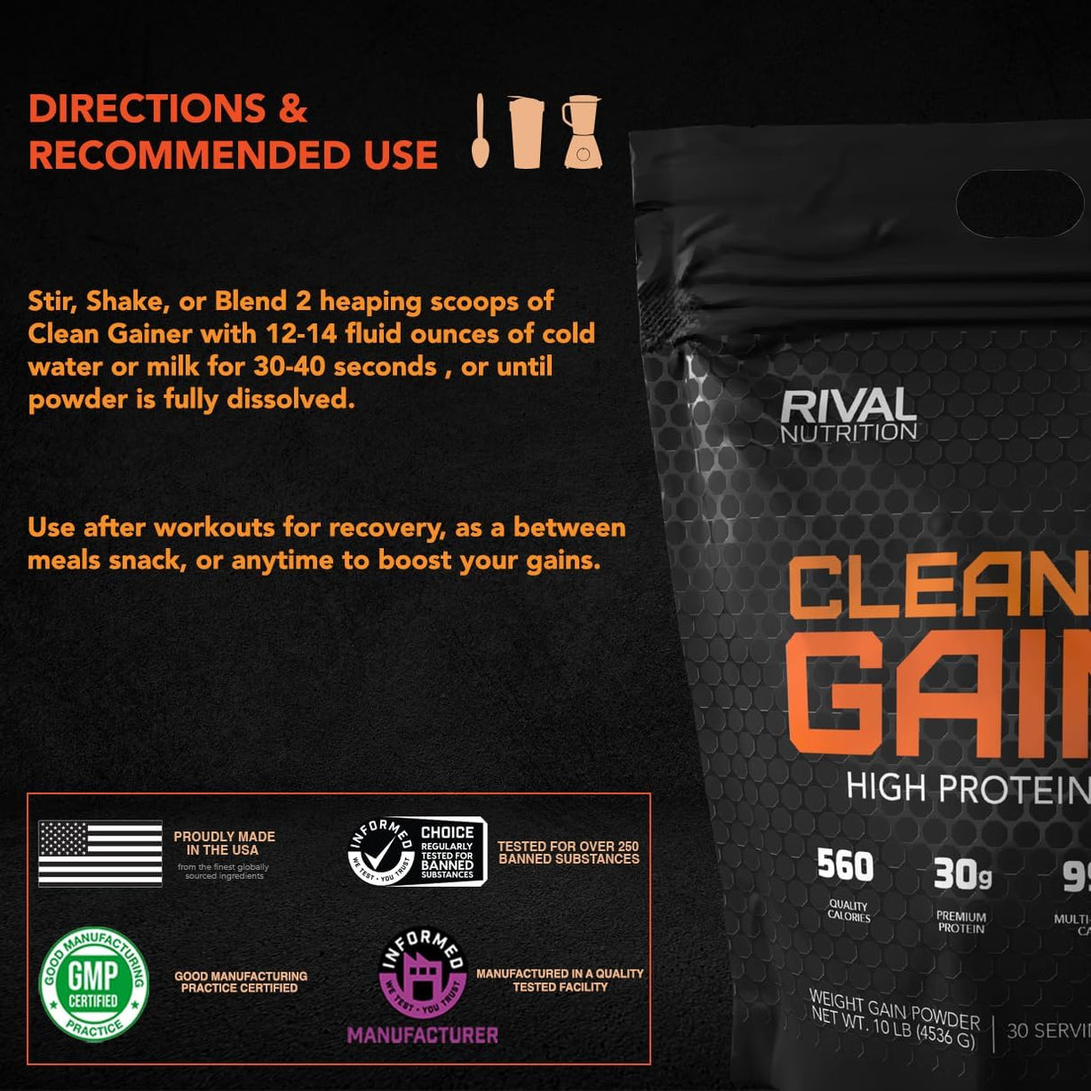 RIVAL NUTRITION Gainer Limpio 10 lb Vanilla Cremosa