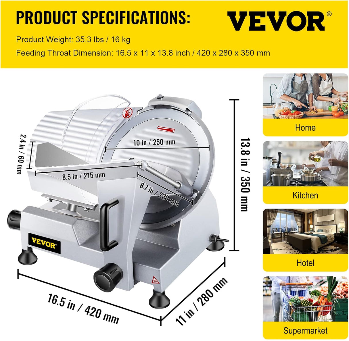 Cortadora de carne VEVOR 10 240W, acero, semi-automática 10IN-240W