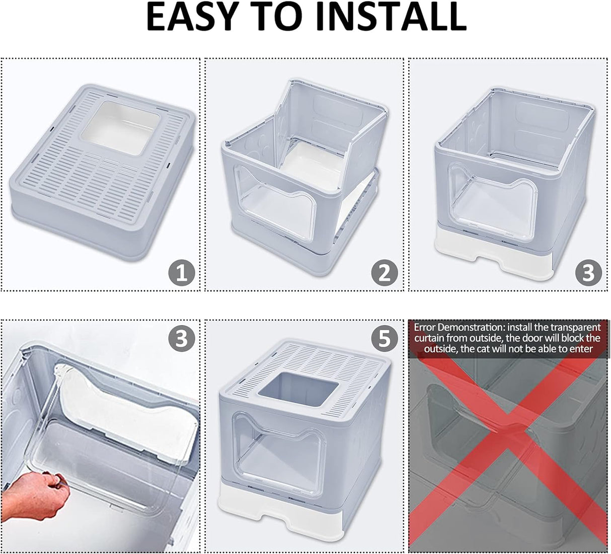 Caja de arena plegable para gatos con tapa Panghuhu88