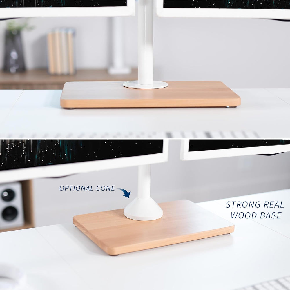 Soporte Doble de Monitor VIVO, Base de Madera, STAND-V002FD-W