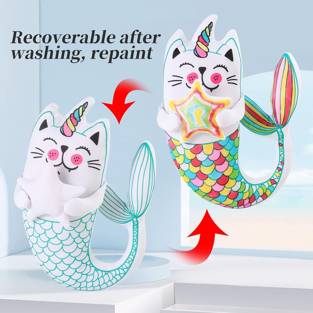 DRAWMYTOY, peluche Doodle para niños (gato pescado)