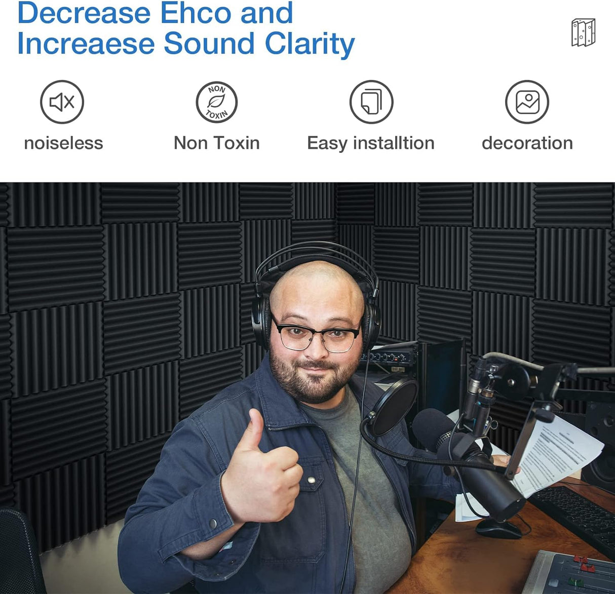 Paneles Acústicos Autoadhesivos 12 Pack, Espuma de Alta Densidad