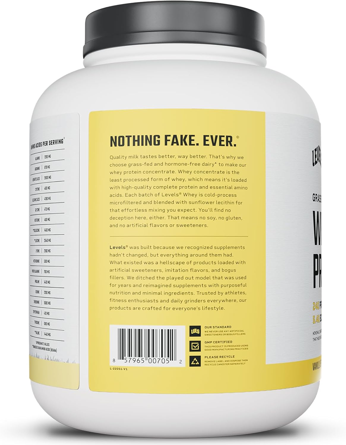 Niveles Proteína de Suero Grass Fed 24G Vainilla 5LB