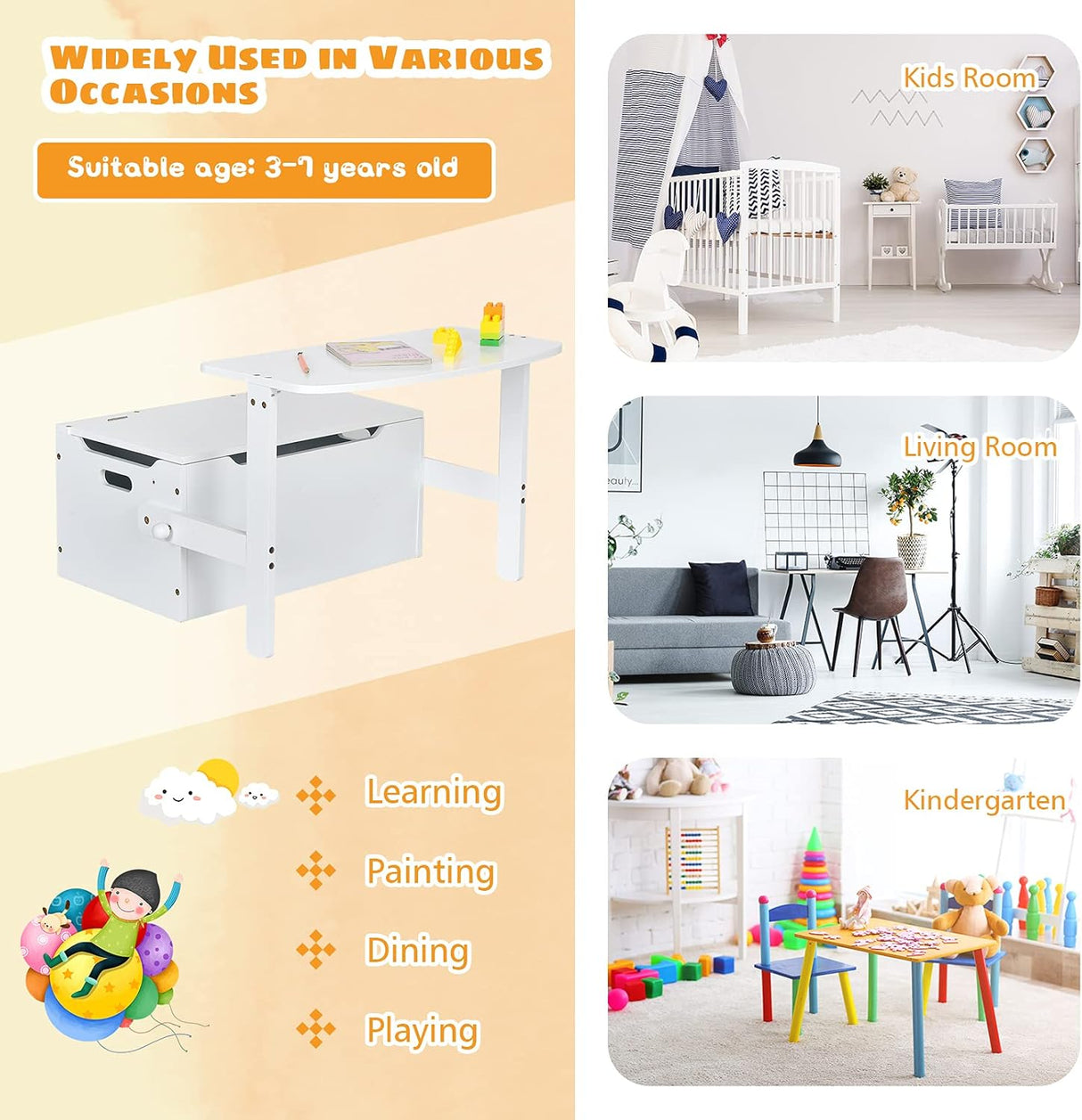 Juego de mesa y silla para niños con asa integrada