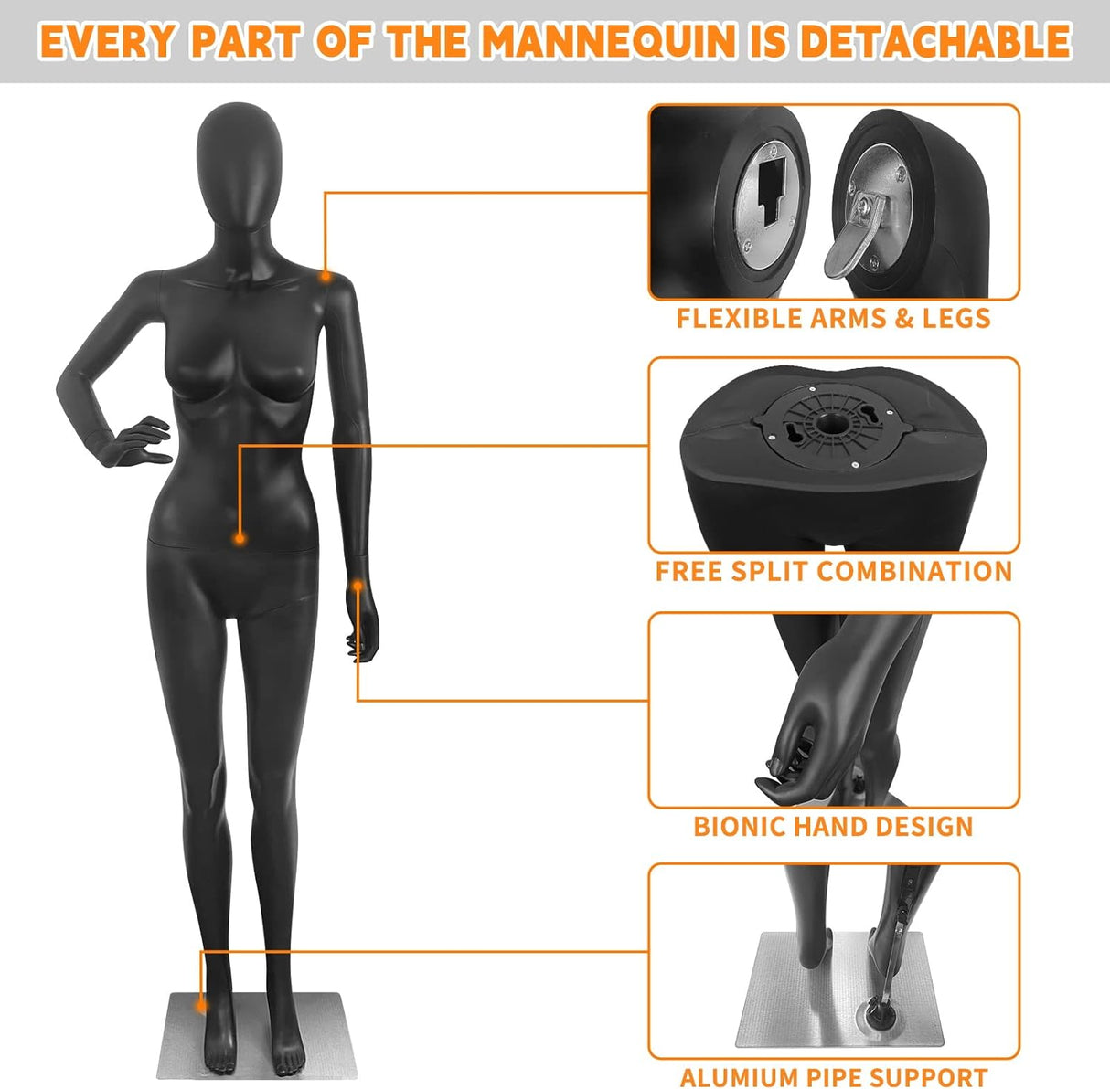 Maniquí femenino ajustable 70 con base de metal, modelo 1234