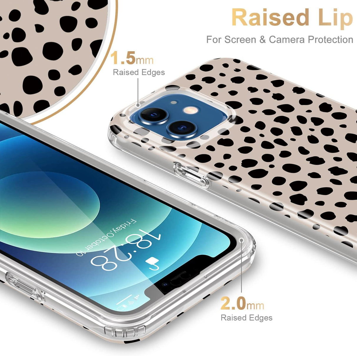 ESDOT Funda para iPhone 12, iPhone 12 Pro con protector de pantalla integrado, funda resistente con diseños de moda para mujeres y niñas, funda protectora para iPhone 12/12 Pro de 6.1 pulgadas, elegante guepardo