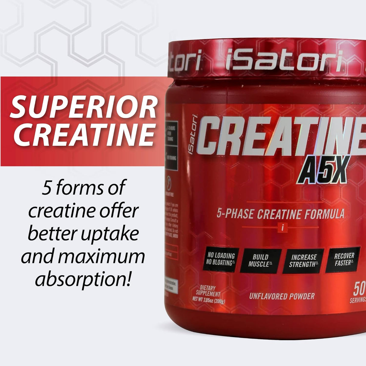 iSatori Creatine A5X, Creatina y Betaína, 50 Serv, Sin Sabor
