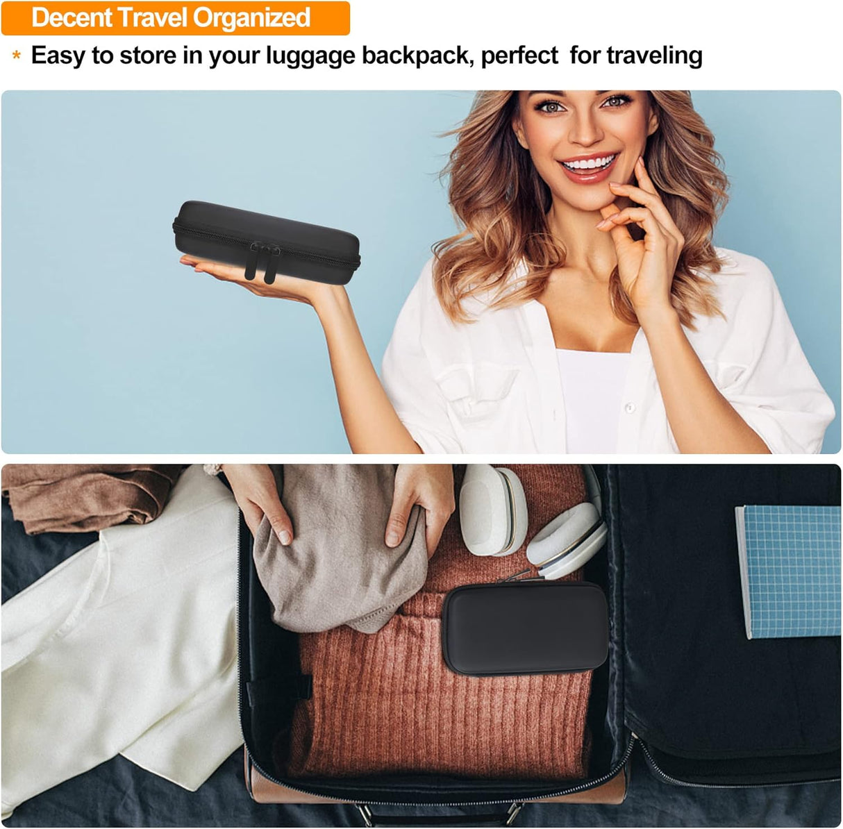 Elonbo Estuche rígido de viaje para Anker 622/633 / 521 batería magnética (MagGo), cargador portátil inalámbrico plegable magnético de almacenamiento de banco de energía, bolsillo de malla adicional para cable de carga, negro y naranja